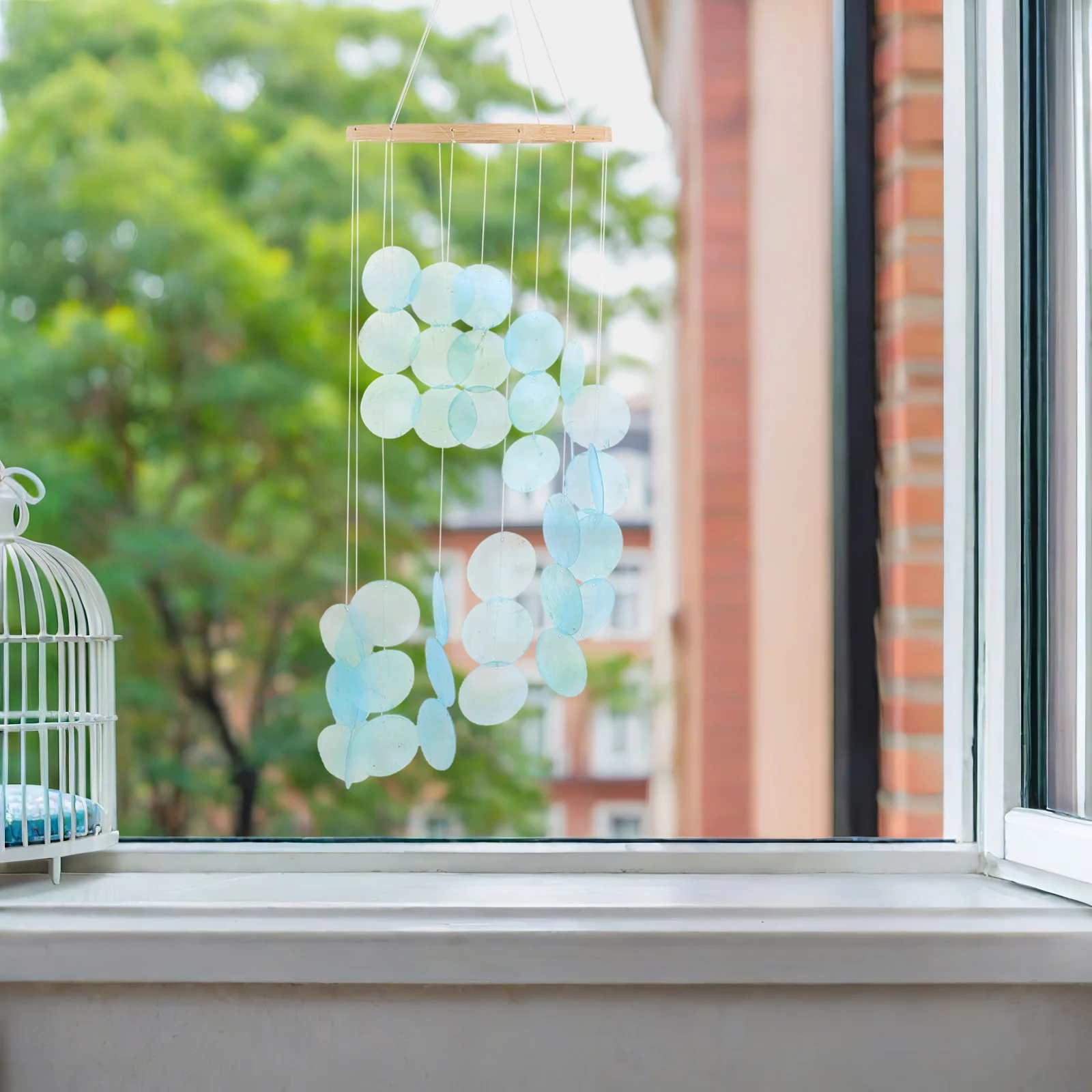 

Seashell Wind Chime Pendant Sky-Blue Handcrafted Spiral Design For Patio Garden Outdoor Coastal Style Decor Bedroom