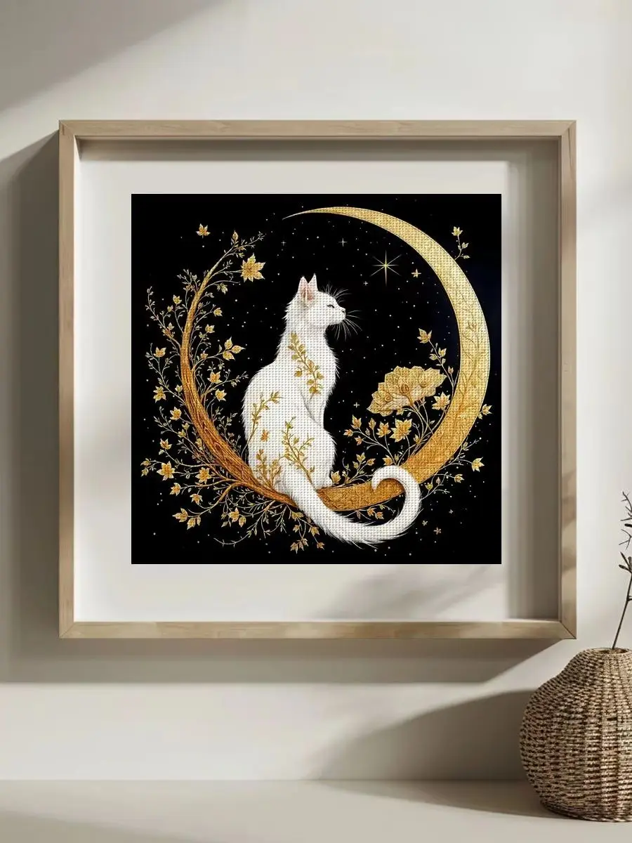 1 Stück 30x30 cm/11,8 Zoll Mond-Kätzchen Gestempeltes Kreuzstich-Set DIY-Kit 11/14/16CT DIY-Stickset DIY-Kreuzstich-Set – Detail 1