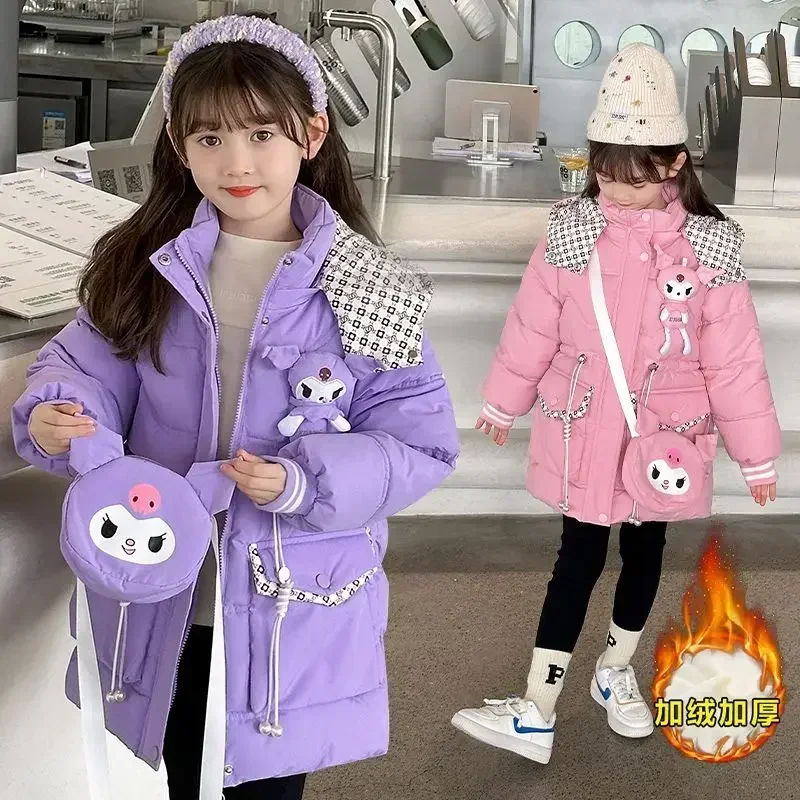 

Kuromi Anime Kawaii Long Sleeve Jacket Cute Cartoon Children Sanrio Ins Fashion Cashmere Coat Send Bag Lovely Ins Gifts for Kids