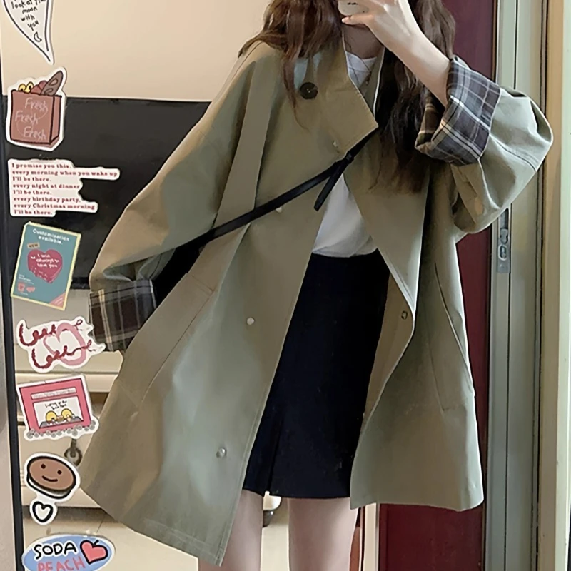 Giacca da donna primavera autunno nuovo stile tinta unita giacca a vento manica lunga colletto polo casual elegante moda trench coreano