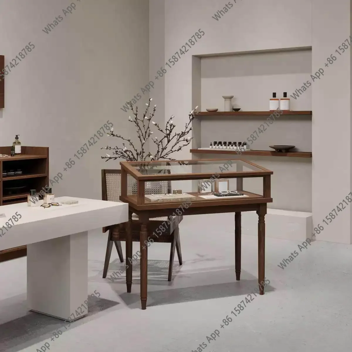 ZL Solid wood jewelry cabinets jewelry island flowing water cabinets antique jade display window sample display cabinets