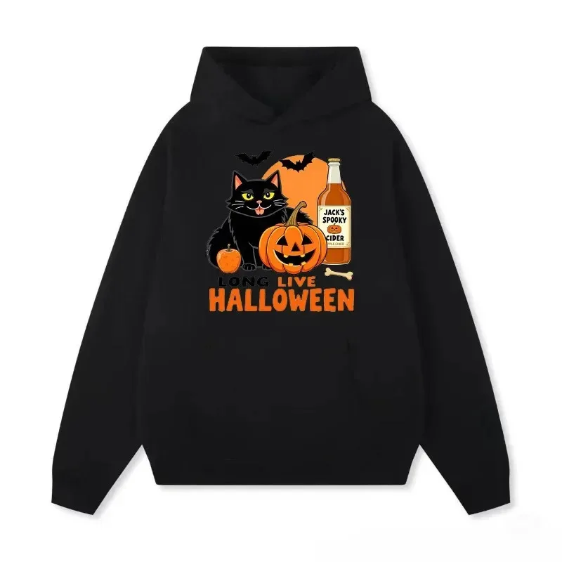 متعة هالوين تصميم مطبوعة الرعب نمط هوديي 2025 الخريف/الشتاء الرجال النساء القطن الخالص الهيب هوب هوديي غير رسمي