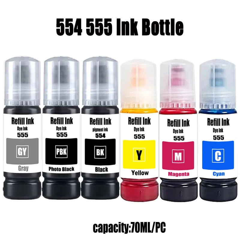 Tinta de recarga 554 555 T555, tinta compatible 554 555, tinta de colorante para impresoras Epson EcoTank L8160 L8180