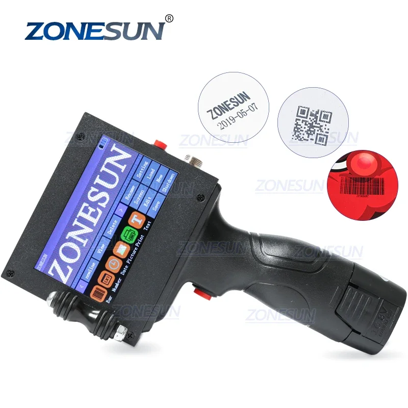 

ZONESUN Touch Screen Handheld Intelligent USB QR 360 Degree Inkjet Printer Coding Machine For Carton Rubber Metal Expiry