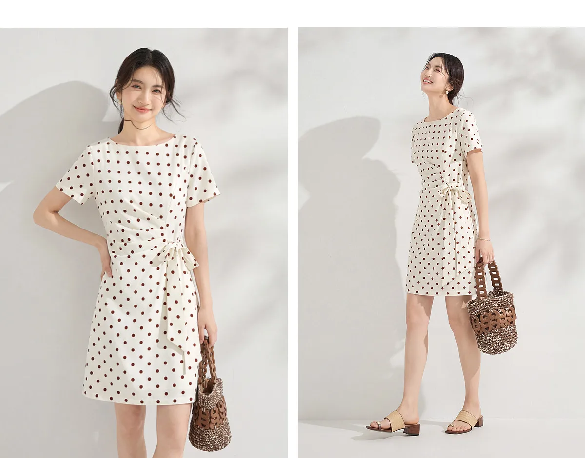 SENTUBILA Damen Französisches Polka-Dot-Kleid Leinen A-Linie Retro Mode Kurzarm Kurzes Kleid Damen Partykleidung 162LI7499 – Detail 22