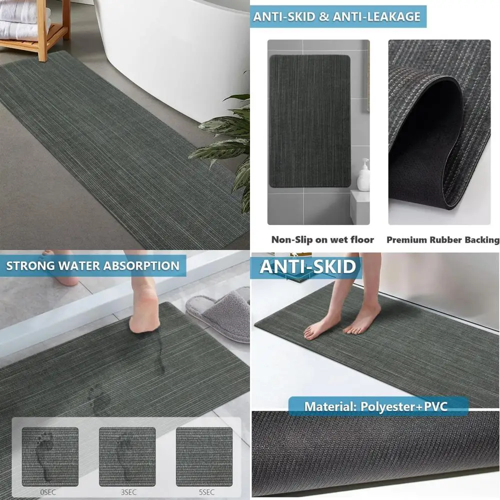 

custom-sized rubber non-slip bath mat - quick drying, absorbent, thin for door clearance, washable bathroom flooring