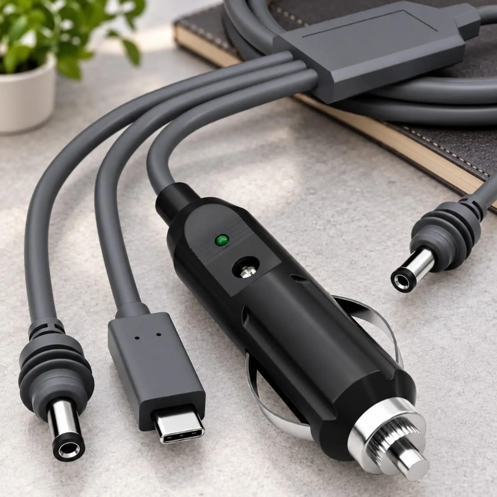 Cigarette Lighter Power Cable with USB C and DC Branches for Car Electronics and Auxiliary Equipment