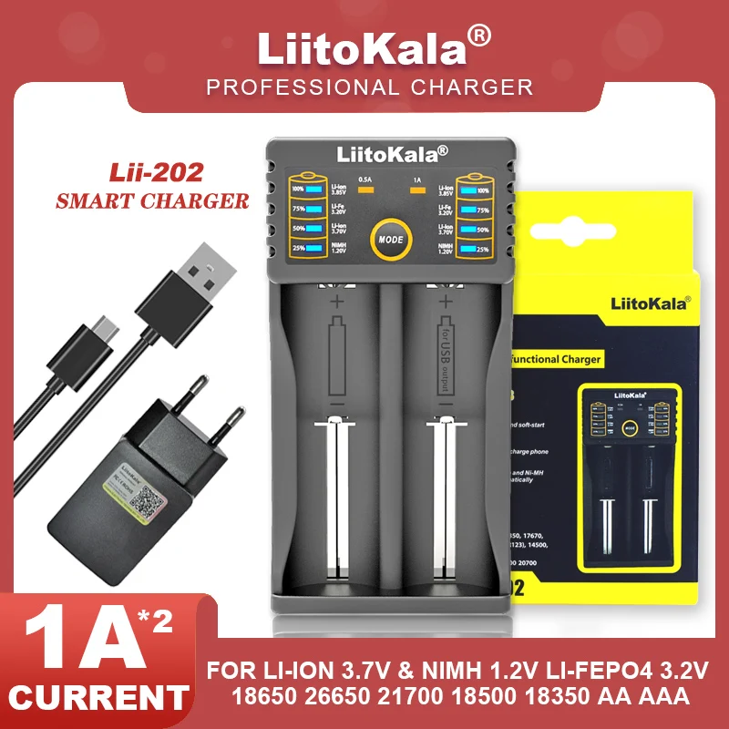 

Liitokala Lii-202 NiMH Lithium Battery Charger 18650 1.2V 3.7V 3.2V 3.85V AA/AAA 26650 16340