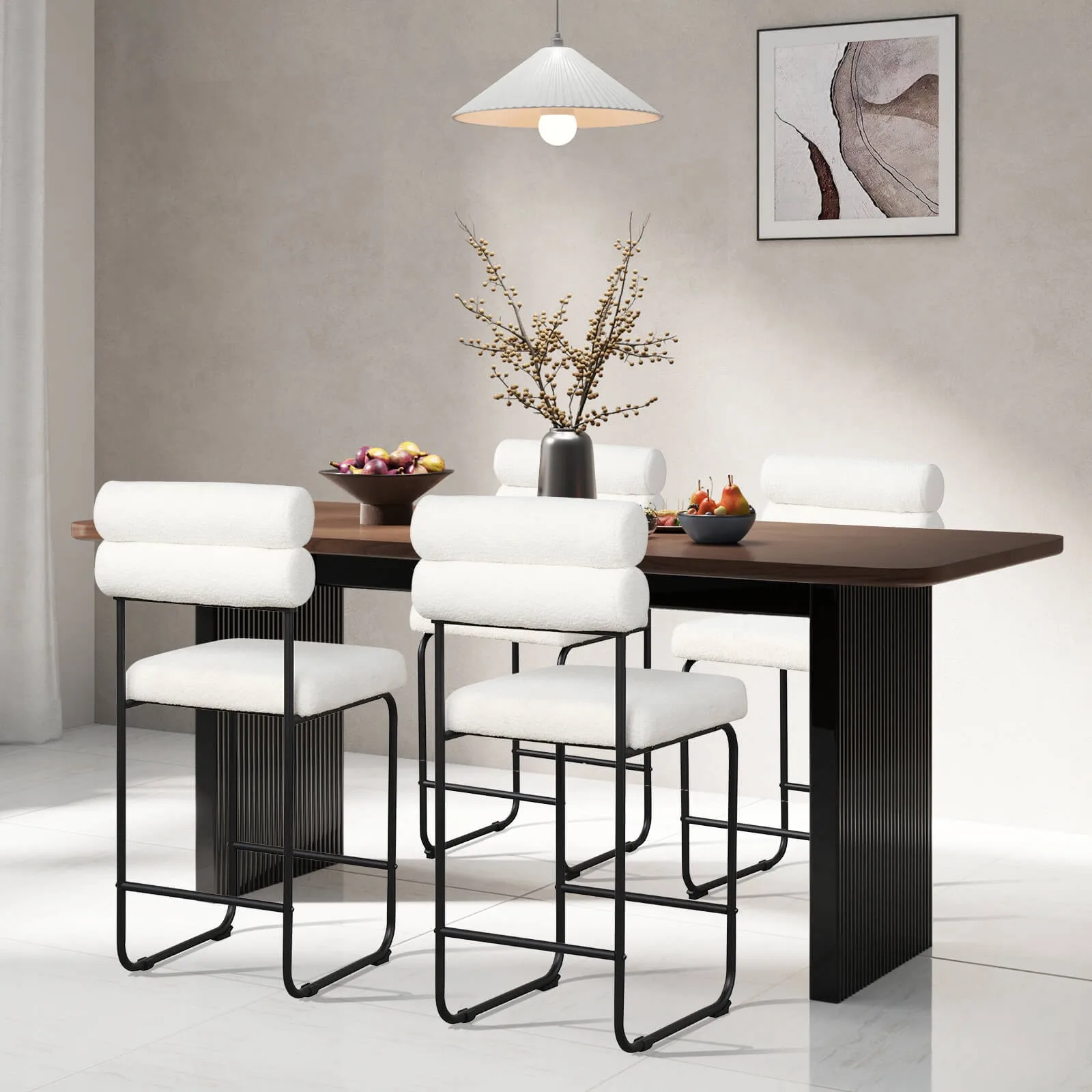

Set of 2 Counter Height Bar Stools 26" Counter Stools w/Metal Frame & Footrest