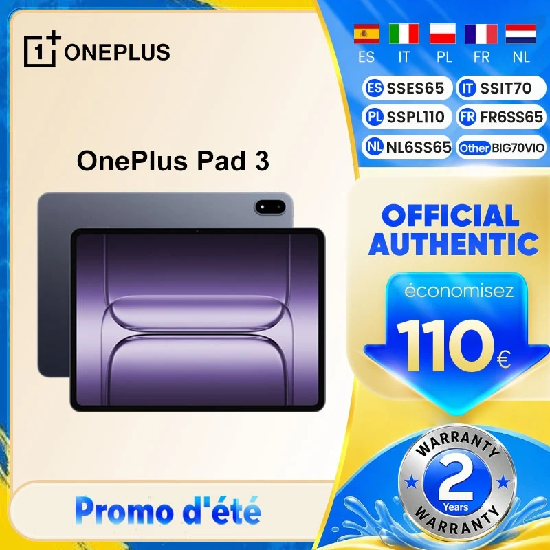 Tablette OnePlus Pad 3 13,2 pouces, écran 144 Hz, batterie 12140 mAh, Snapdragon 8, caméra arrière 13 MP, 8 haut-parleurs, charge 80 W