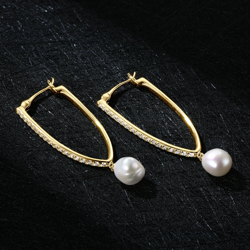 IOGOU 9-10mm Natural Freshwater Pearl Earrings for Women 925 Sterling Silver Zironia Earring Wedding Engagement Jewelry Gift