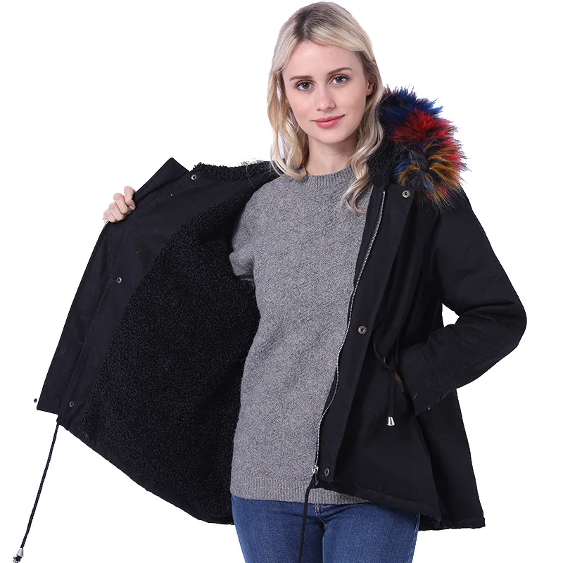 Pie Overcome 2021 Winter New Product Korea Dongdaemun Large Hair Collar Women's Medium and Long Thickened Loose Large Size Ni Ov