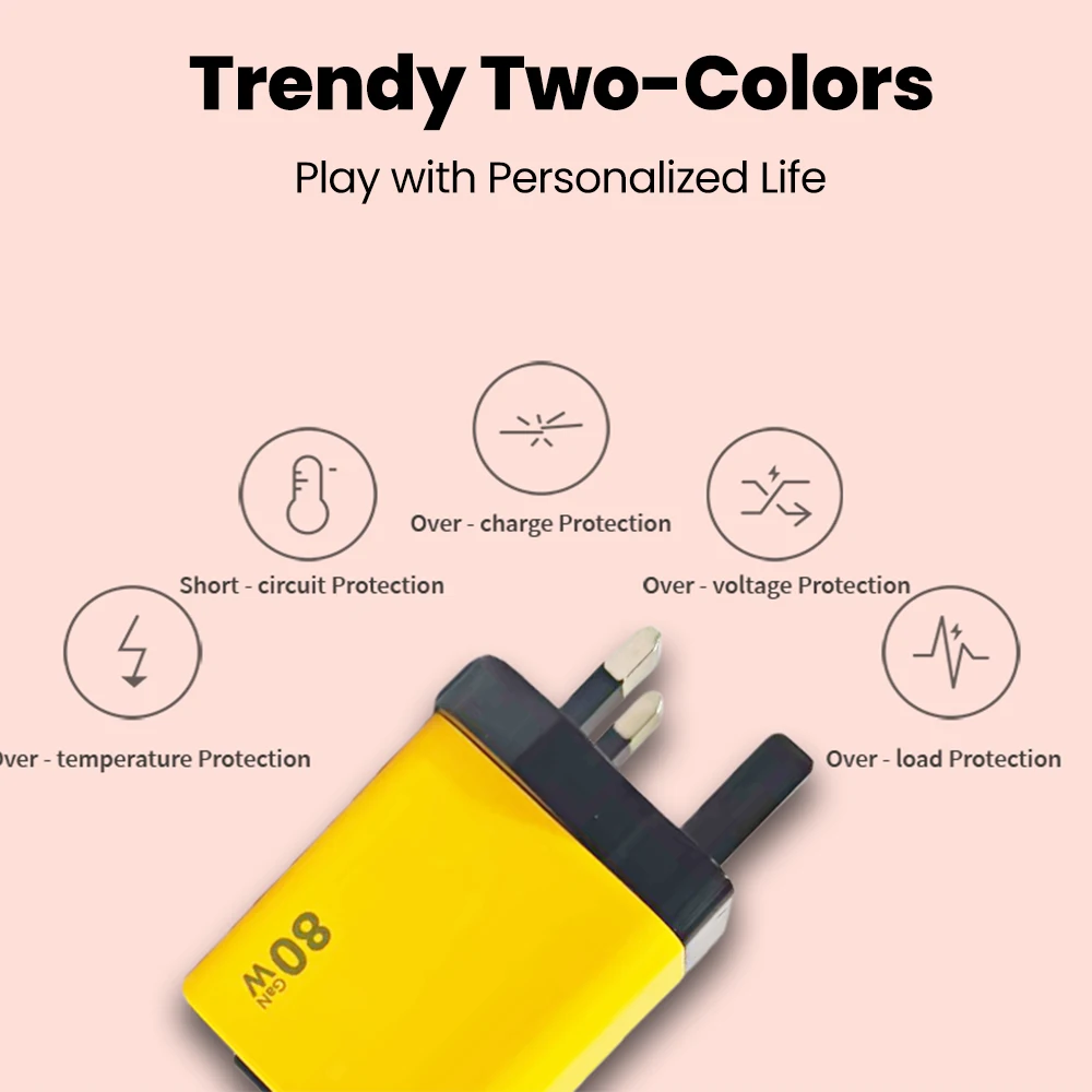شاحن USB C سريع الشحن 80 وات مع كابل مغناطيسي قابل للسحب، محول شاحن هاتف سريع الشحن لهاتف آيفون 16 15 وسامسونج