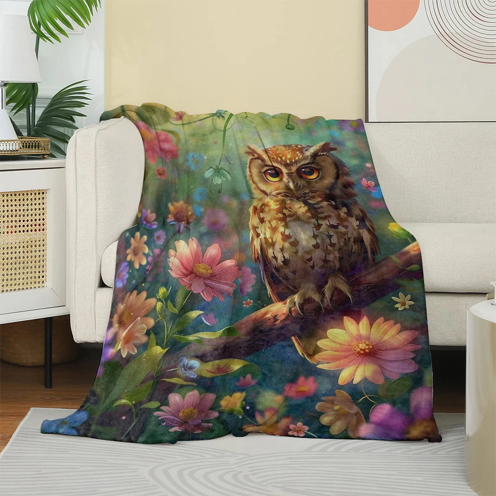 1 STÜCK Überwurf Niedliche Eule Blumen Tiere Muster Flanelldecke Dünne Überwurf Weiche Warme Lichtdecken Festival Geschenke für Familie Freunde