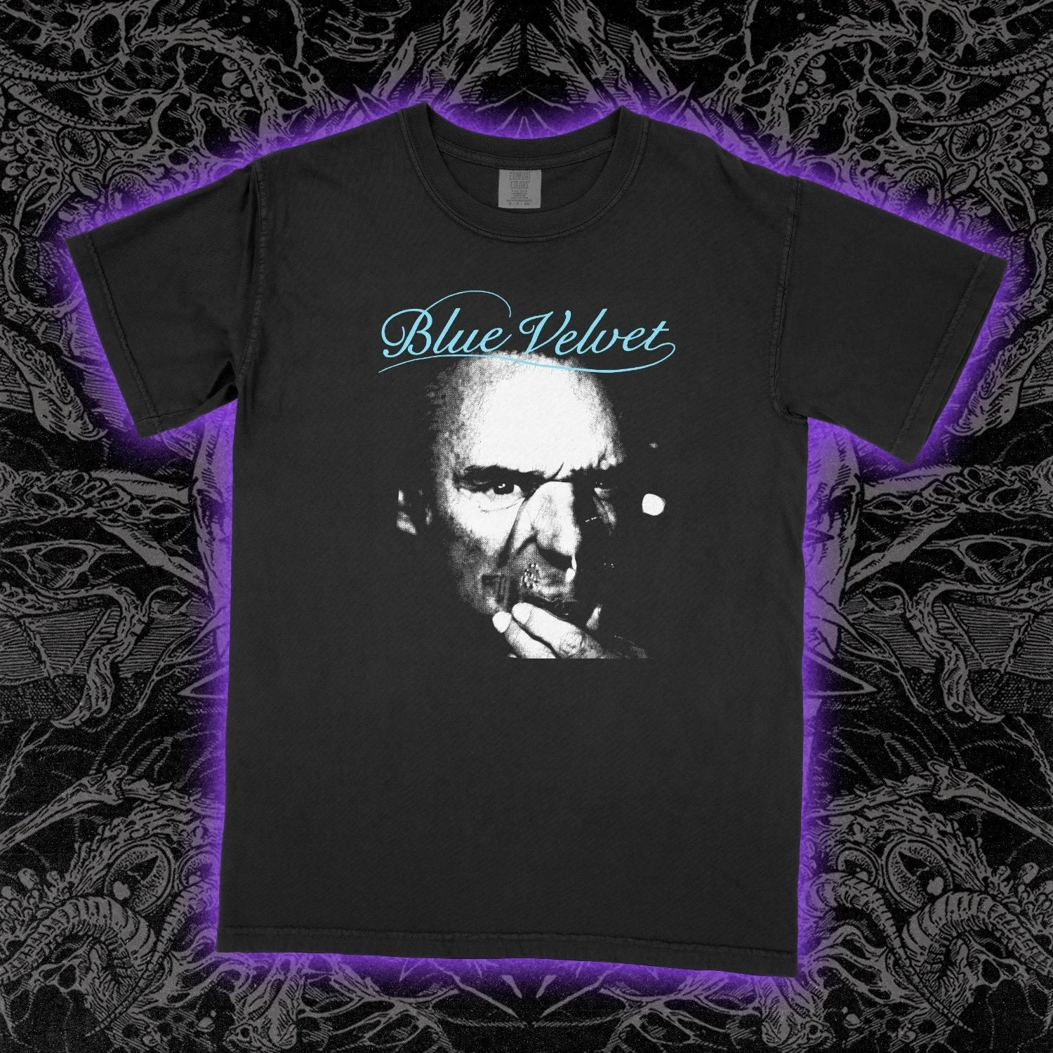 Camiseta de terciopelo azul estilo culto noir de la película de David Lynch, relajada e informal, unisex, de algodón puro, para todas las estaciones, estilo streetwear.