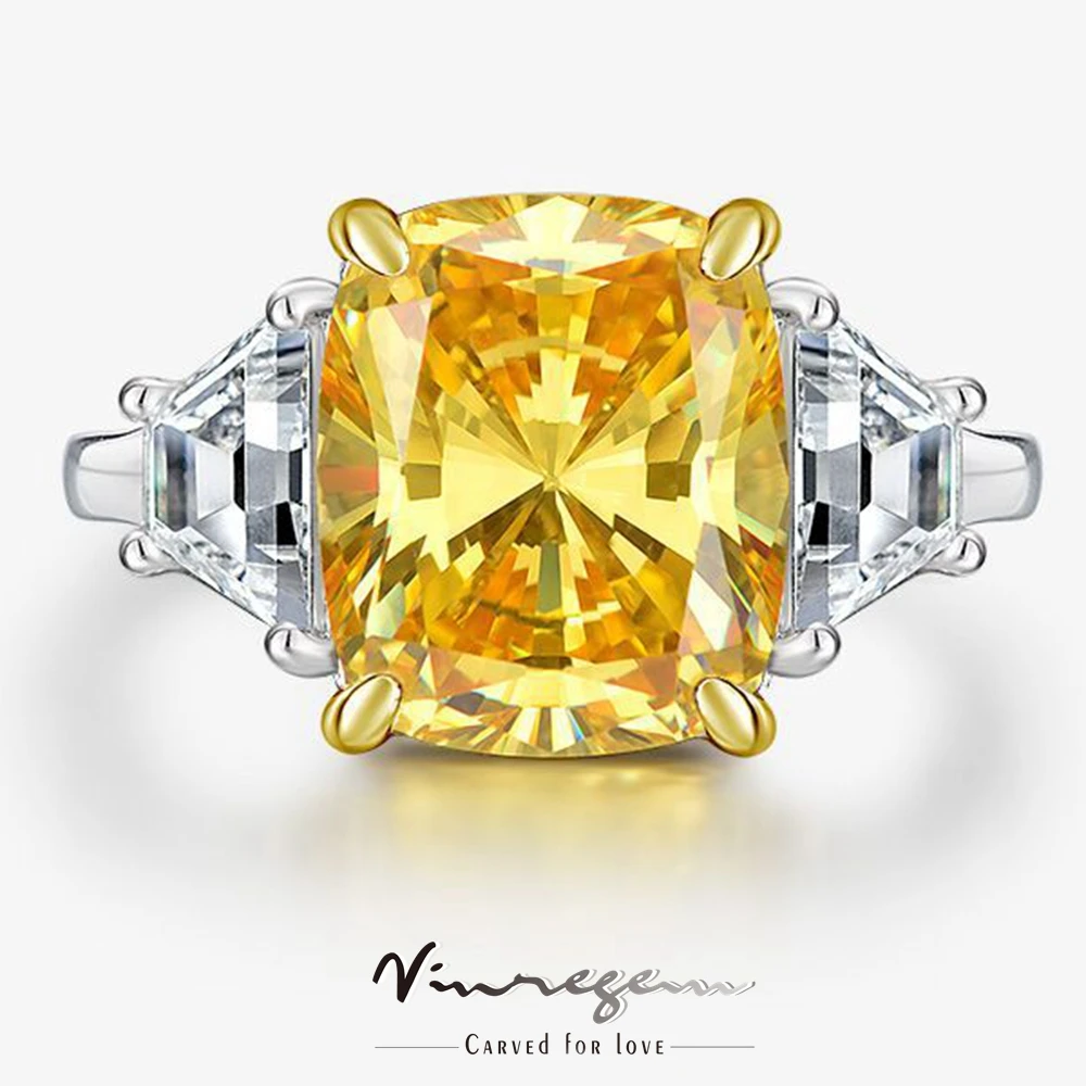 Vinregem 925 Sterling Silver Oval 5CT VVS1 Fancy Yellow Pink Sapphire Aquamarine Citrine Synthetic Moissanite Ring Drop Shipping