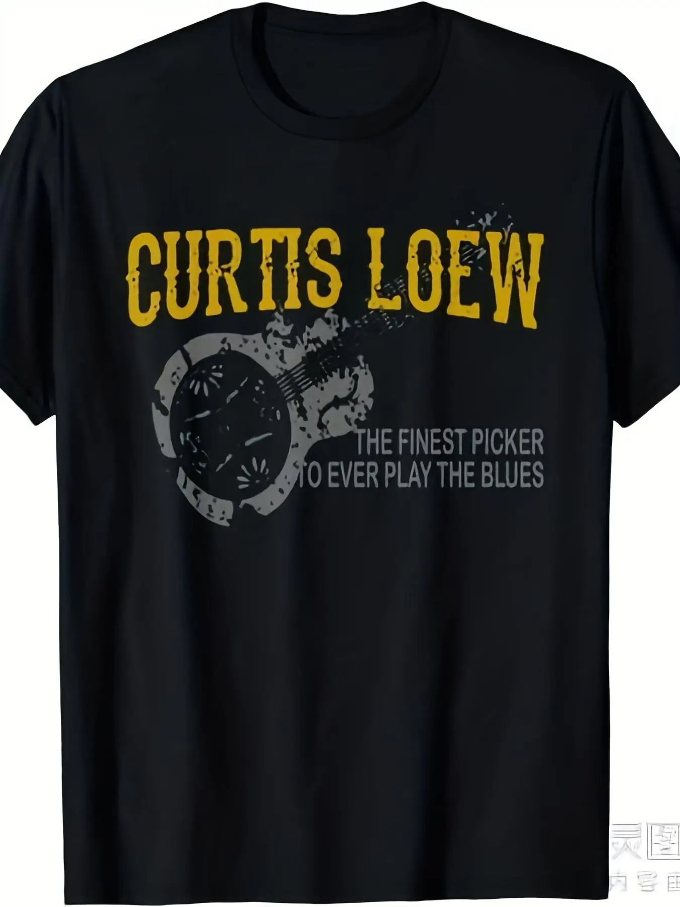 Men's Plus Size Curtis Lobb Blues Music T-Shirt - Vintage Guitar Graphic with Slogans of the Greatest Blues Performers, Black Background with Yellow Text, Crew Neck Regular Fit All-Season Casual T-Shirt, Ideal Gift for Blues Enthusiasts, Musicians, and Music Lovers, 220g, Special Offer