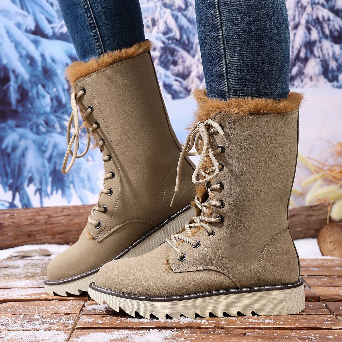 

Women Cotton Boots Fleece Lined Lightweight Short Boots Comfortable Fashionable Shoes for Women Winter Low Heel Round Toe Boots