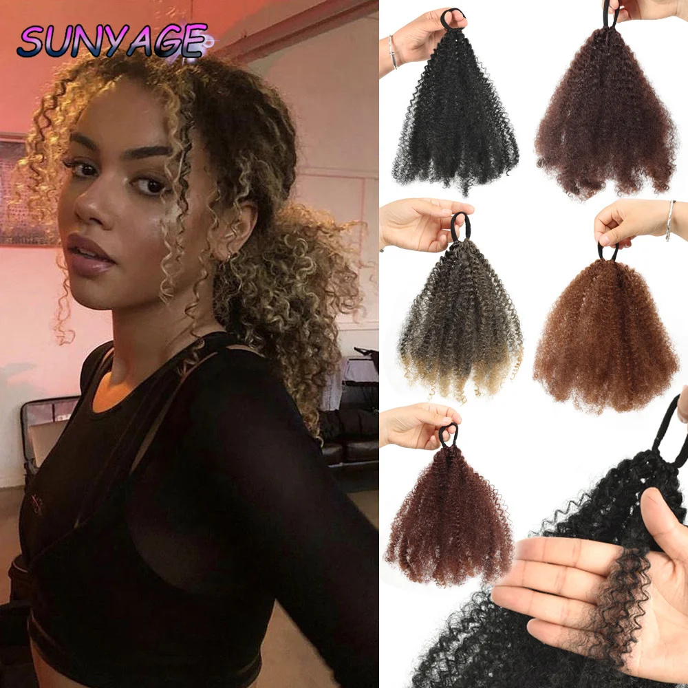 

Афро-кудрявые синтетические наращивания, плетение пучков, плетение африканского черного хвоста, эластичная лента, кольцо для волос, хвост, 10 дюймов