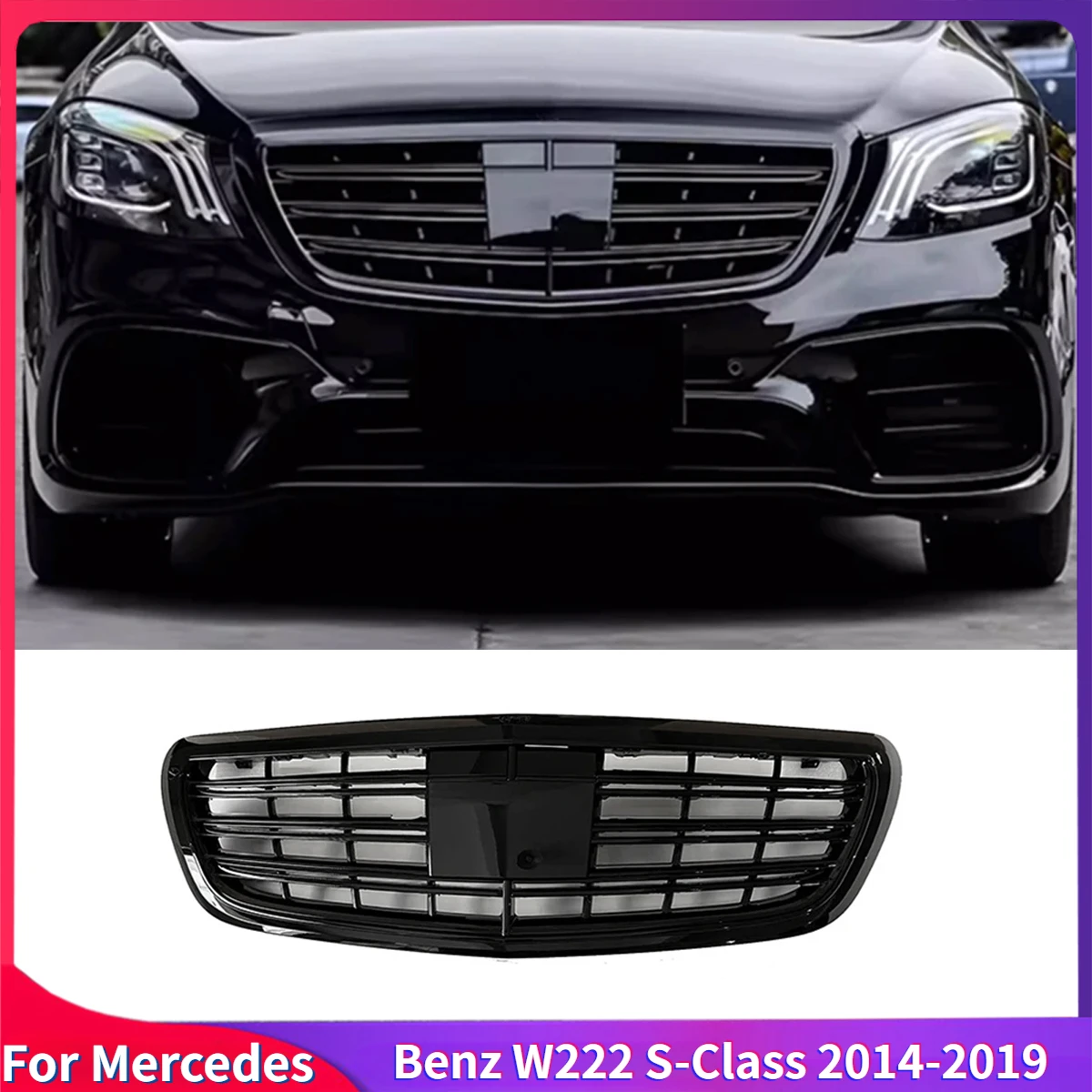 For Mercedes-Benz W222 S-Class S320 S400 S350 S500 S450 S600 2014-2019 Car Front Bumper Grille Grills Facelift ABS Racing Grill