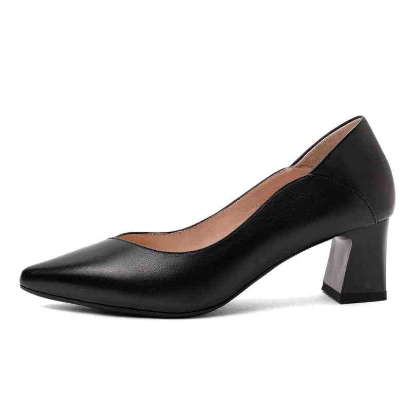 

thick heel single shoes women's middle heel, black work leather shoes are fashionable and versatile, and the soft sole