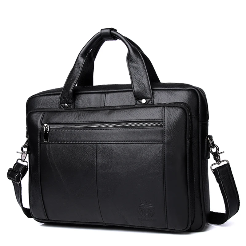 Men Genuine Leather Large Capacity Black Business Briefcase 16 Inch Laptop Office Computer Handbag