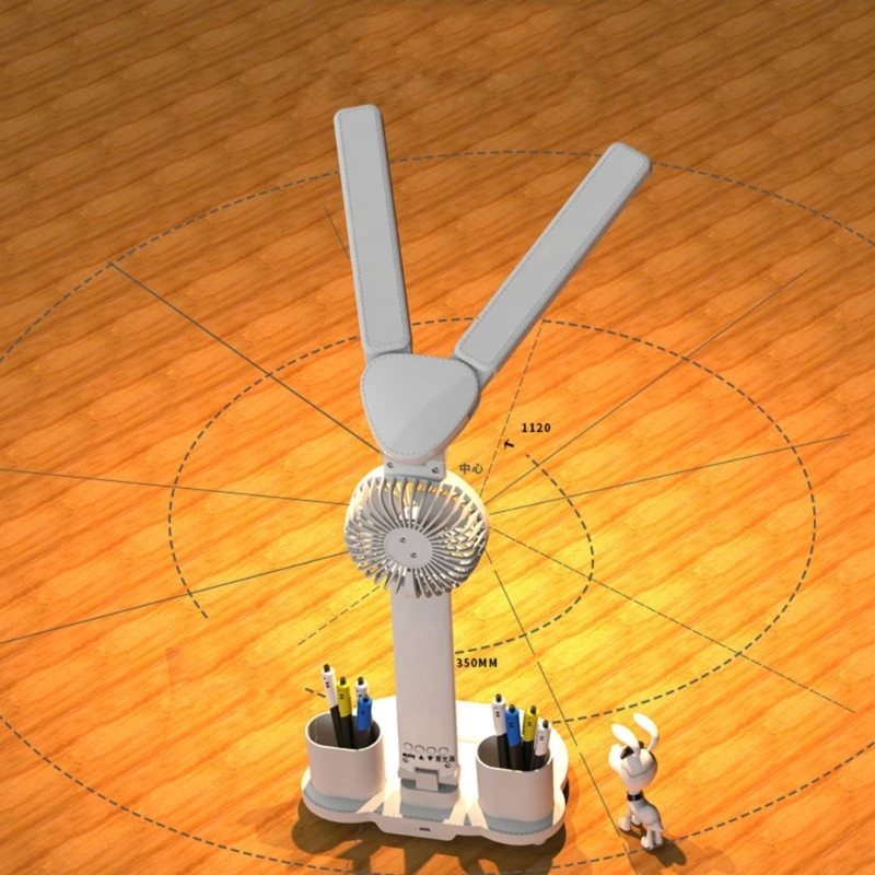 Modern Desk Accessory with LED Light and Fan for Various Indoor Setting