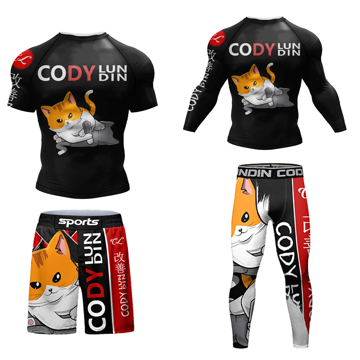 Cody Lundin Men BJJ Jiu Jitsu MMA T-shirt+Pants Sets Training Wrestling Muay Thai Shorts Compression Tight Gym Boxing Rashguard