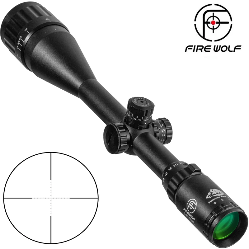 Fire Wolf 6-24x50 Hunting Tactical Optics Cross Red Light Rifle Scope Green Red Llluminated Turret Lock Sniper Airsoft Air Sight