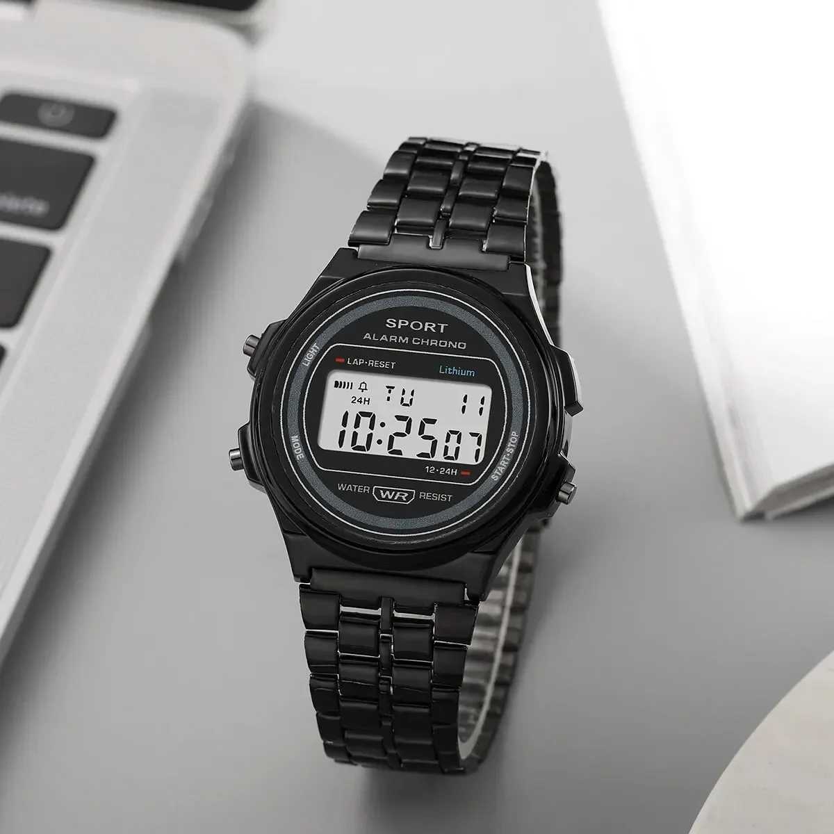 Fashion Women Casual LED Electronic WatchDigital Stainless Steel Sports Military Round Watches Men Electronic Wrist Watch Clock
