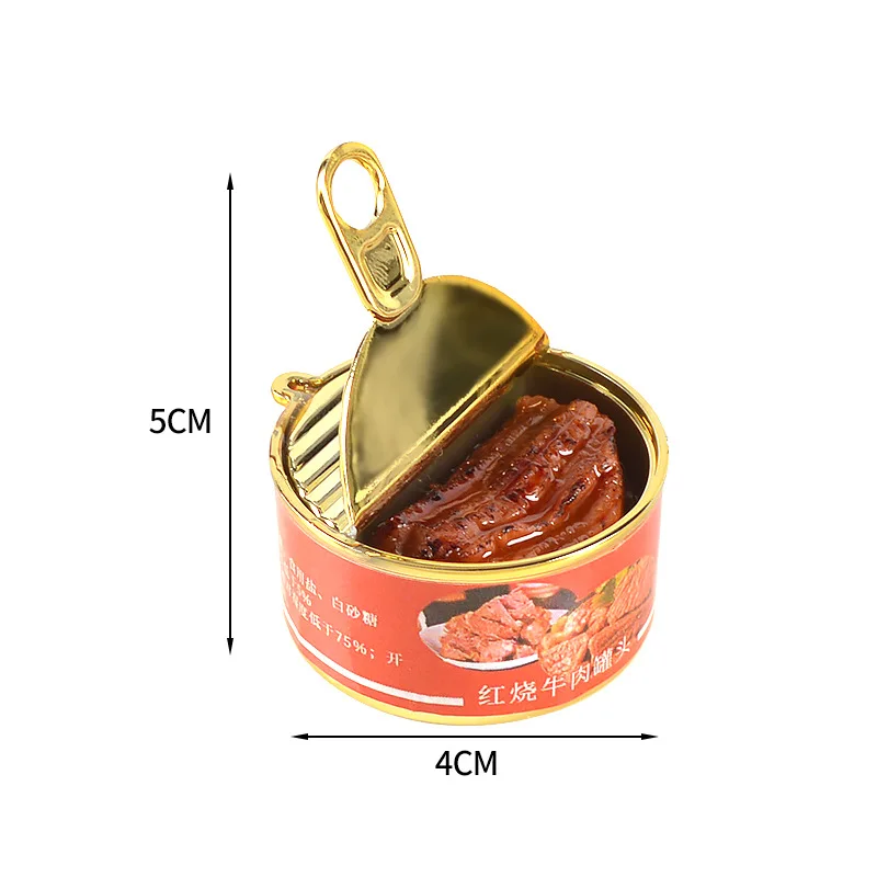 Simulated Canned Keychain Creative Caviar Beef Canned Prop Model Doll House Miniature Food Play Car Bag Pendant Ornaments Gift