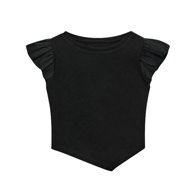 Spring 2026 Women's Casual Loose Slim Fit T-shirt Fashion Decorative Stacked Design Summer Top for Ladies