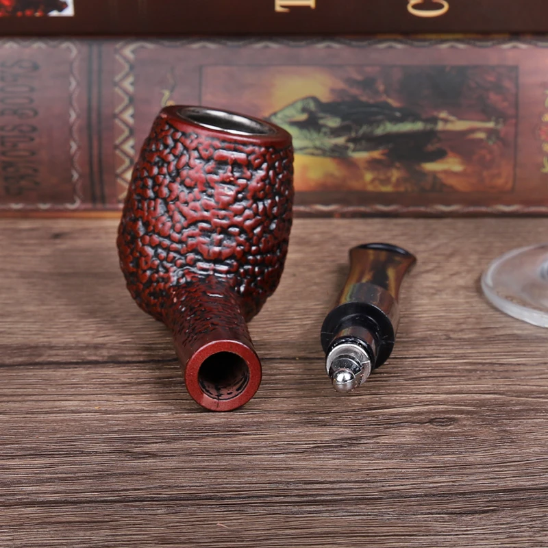 Classic Straight Handle Tobacco Pipe with Filters, Resin Wood, Dark Red, Smoke Tools, Smoking Pipes, Gift for Father