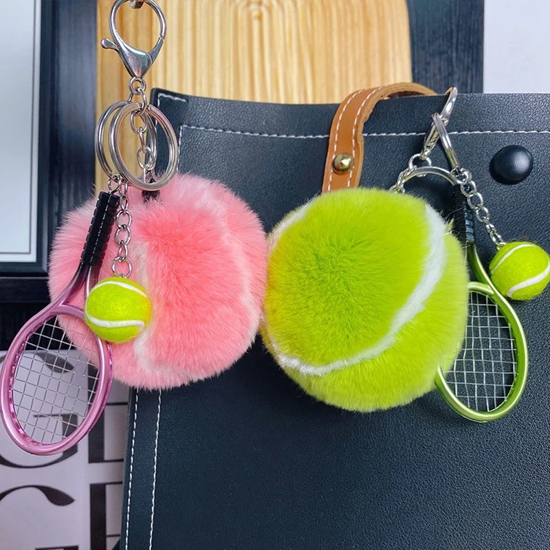 Adorable Furry Tennis Ball Key Chain, School Bag Charm, Perfect Girl's Gift Keyring Accessory