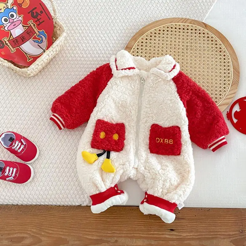 

Infant Warm Bodysuit Winter Baby Long Sleeve Jumpsuit Girls New Year's Birthday Princess Rompers Toddler Christmas Red Clothing