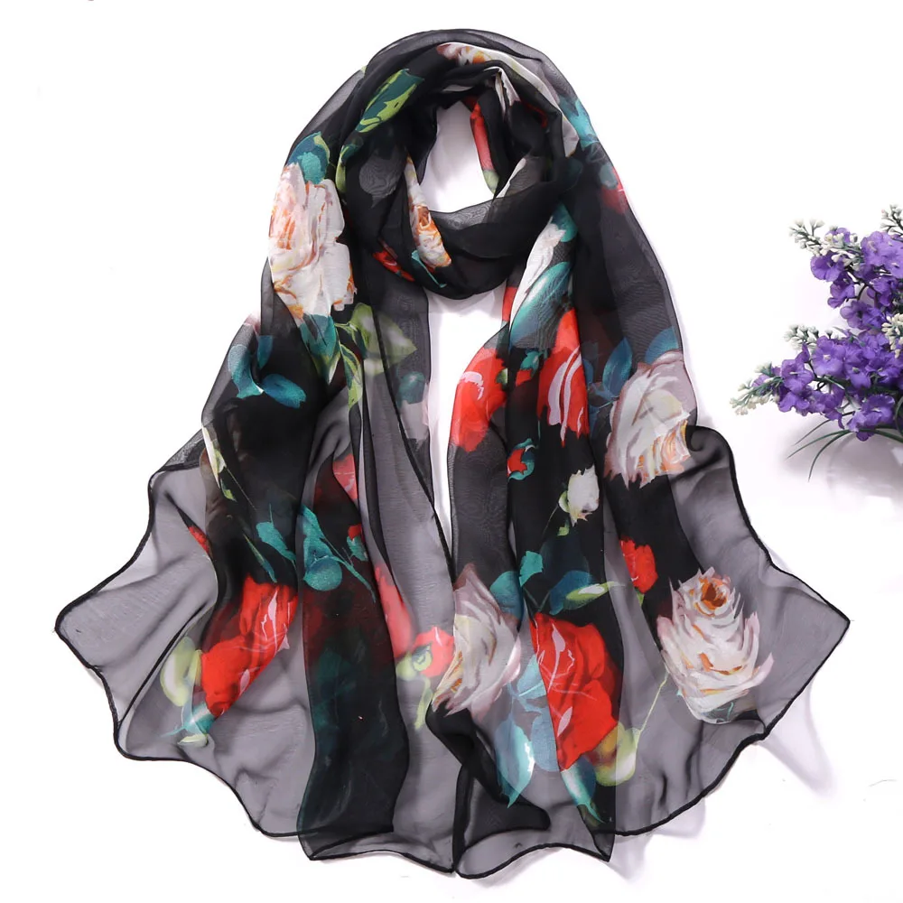 2023 New Fashion Spring/Summer Women Floral Printing Beach Silk Scarf Shawls Female Long Wraps Beach Sunscreen Hijab 64 Colors