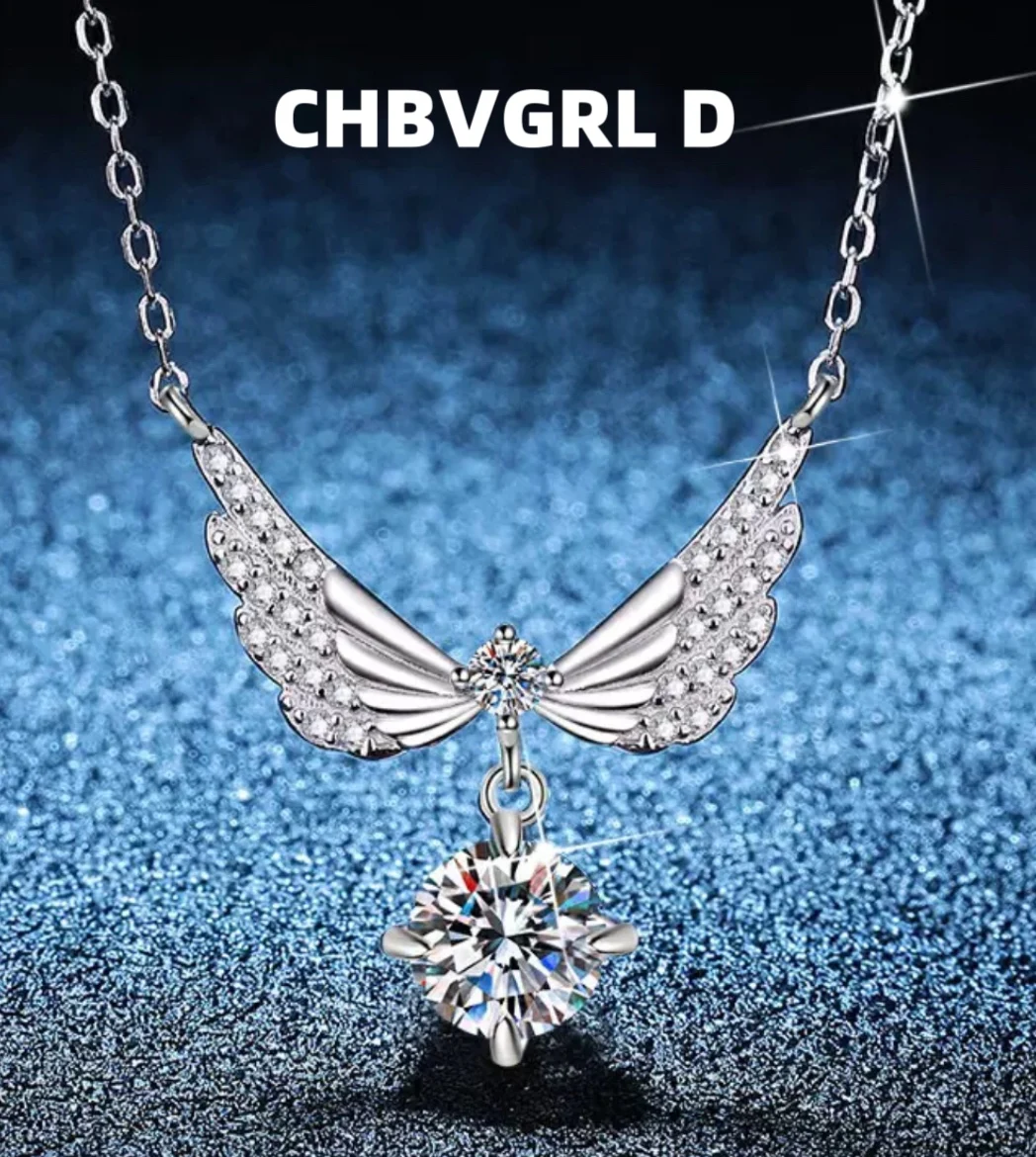 

[Angel's Wings] Moissanite Necklace Elegant and Luxurious S925 Sterling Silver Collar Chain High-end One-carat Moissanite