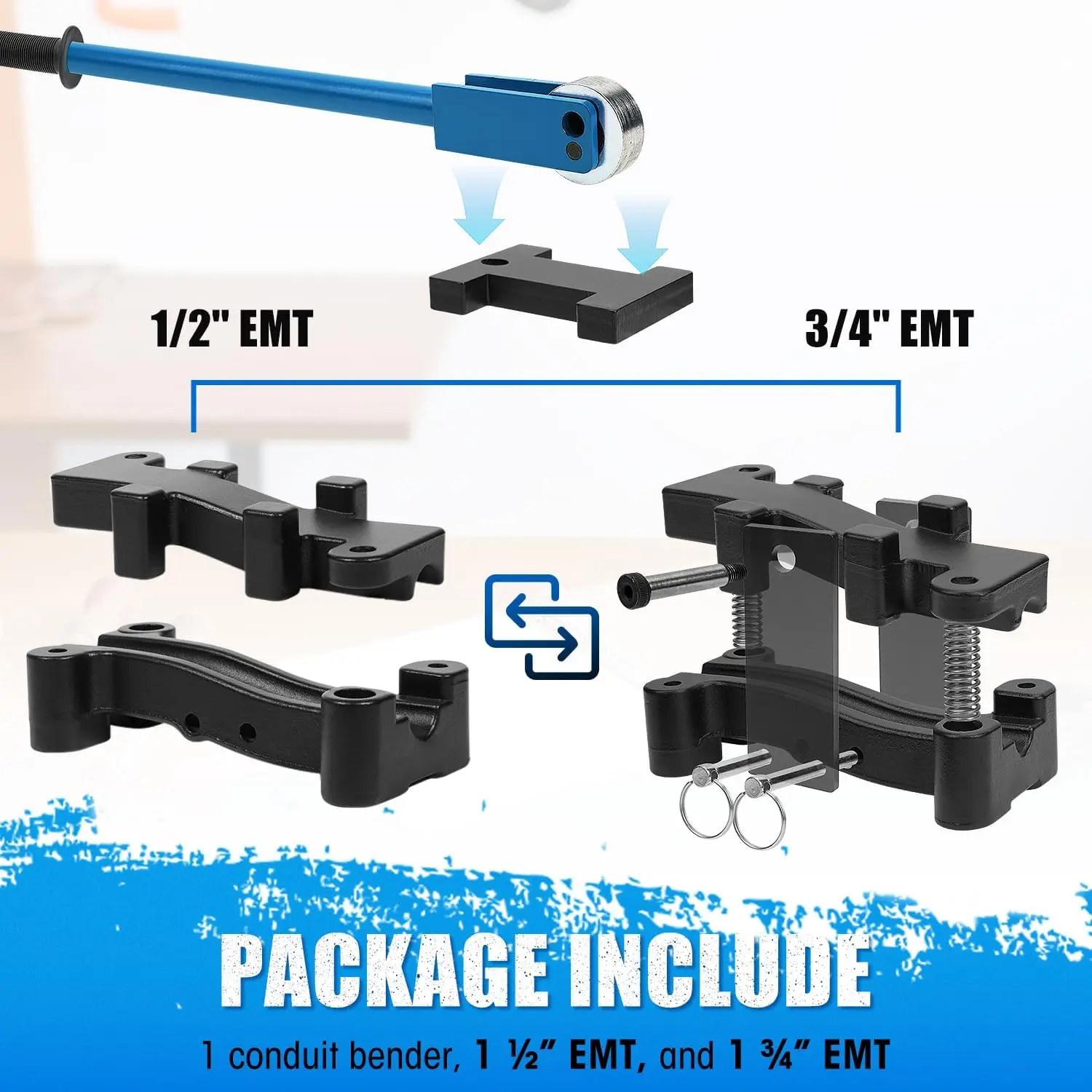 Giętarka offsetowa o podwójnym rozmiarze 2 w 1, both 1⁄2 „& 3⁄4” EMT Ensuring Precyzyjna i wydajna instalacja elektryczna Niebieski