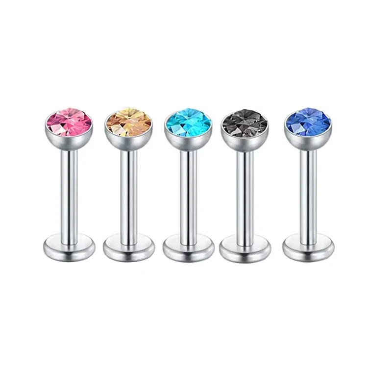 5 pz 16g in acciaio inox labbro Labret Piercing sfera di cristallo Monroe Lip Stud Helix Tragus Conch Piercing cartilagine orecchini