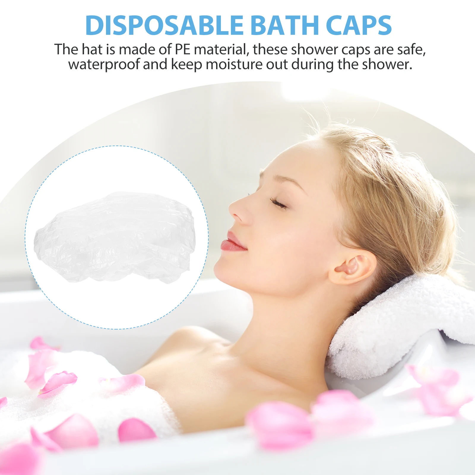 

200pcs Disposable Waterproof Shower Caps Bath Hats for Female Hair Hygiene Home Salon Hotel Elastic PE Material