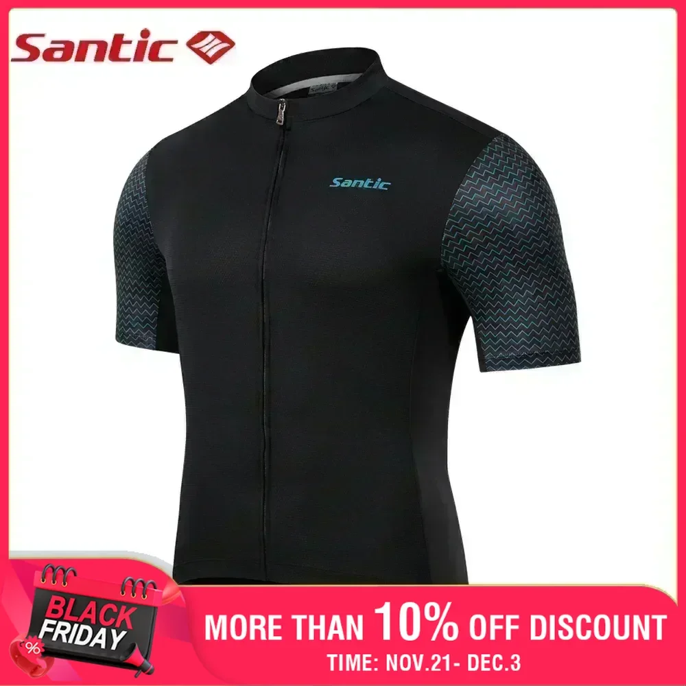 Santic Men Cycling Jersey Summer Short Sleeve MTB Bike Shirts Full Zipper Breathable Road Bicycle Sports Clothing Asian Size