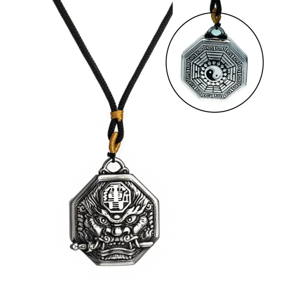 Yin Yang Tai Chi Gossip Necklace Two-sided Amulet Domineering Lion Pendant Feng Shui Chinese Style Eight Diagrams Necklace