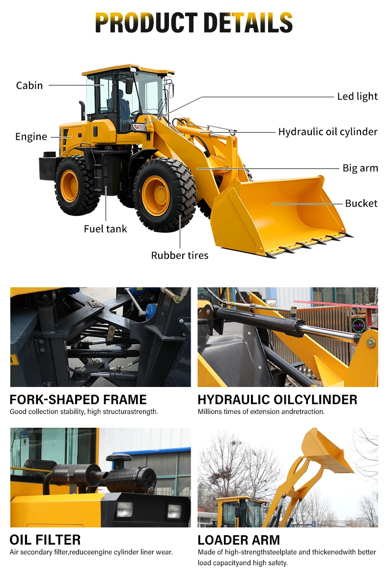 Robuster Hydraulikbetriebener Kompakt-Radlader mit Großer Schaufel und Hoher Traktion für Bau-, Landwirtschafts- und Erdbewegungsarbeiten – Detail 5