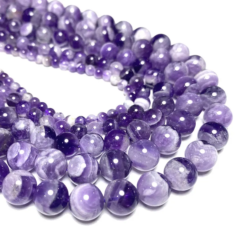 Fine AAA Natural Stone Dream Lace Amethyst Purple Crystal Round Loose Beads for Jewelry Making DIY Bracelet 4 6 8 10 12mm Strand