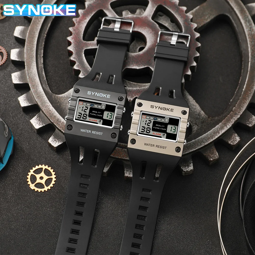 SYNOKE Digital Watch Watch Outdoor New Color Trend Men Sports Electronic Watch Waterproof Night Glow Large Screen Square Student