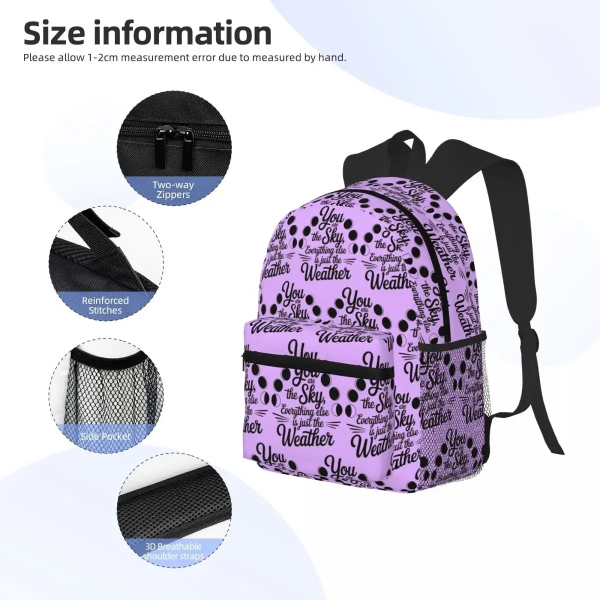 Yoga Quote You Are The Sky Backpack Daypack سعة كبيرة للأطفال حقيبة كتب مدرسية حقائب كتف للرجال والنساء
