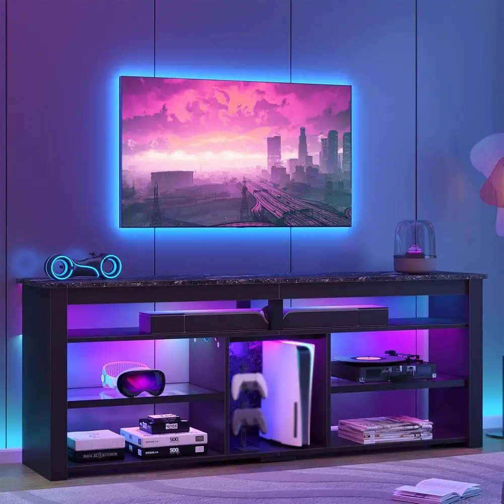 TV Stand or 70 inch TV, Tall Entertainment Center with 2 Led Lights, Gaming TV ole with Storaor PS5, ern TV Cainet or edroom, Li