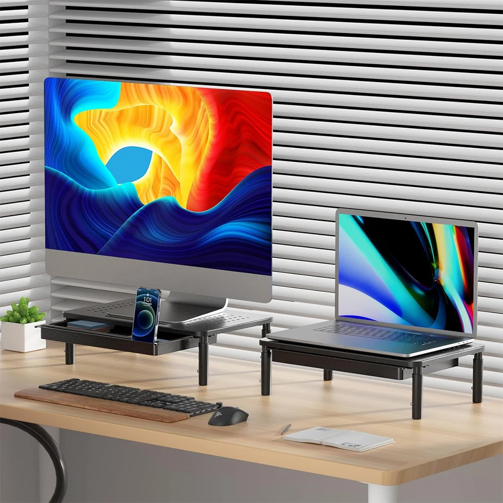 

Monitor Stand Riser with Drawer Computer Monitor Stand 3 Height Adjustable Monitor Riser Desk Organizer for Laptop PC Printer