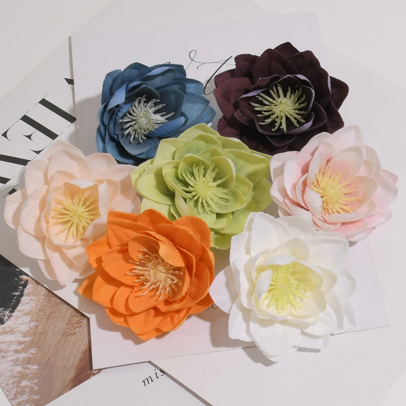 6-7cm Exquisite Little Lotus  Artificial Silk Flower Rose Heads Wedding Decoration DIY Wreath Scrapbooking Craft Fake Flowers