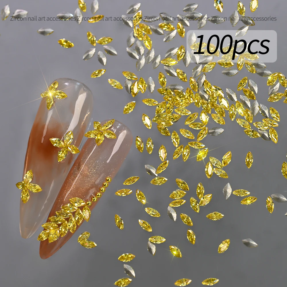 100pcs Golden Zircon Mini Nail Rhinestones Shiny Square Horse Eye Wheat Ears Glass Nail Gems Stones Luxury Patchwork Diamonds